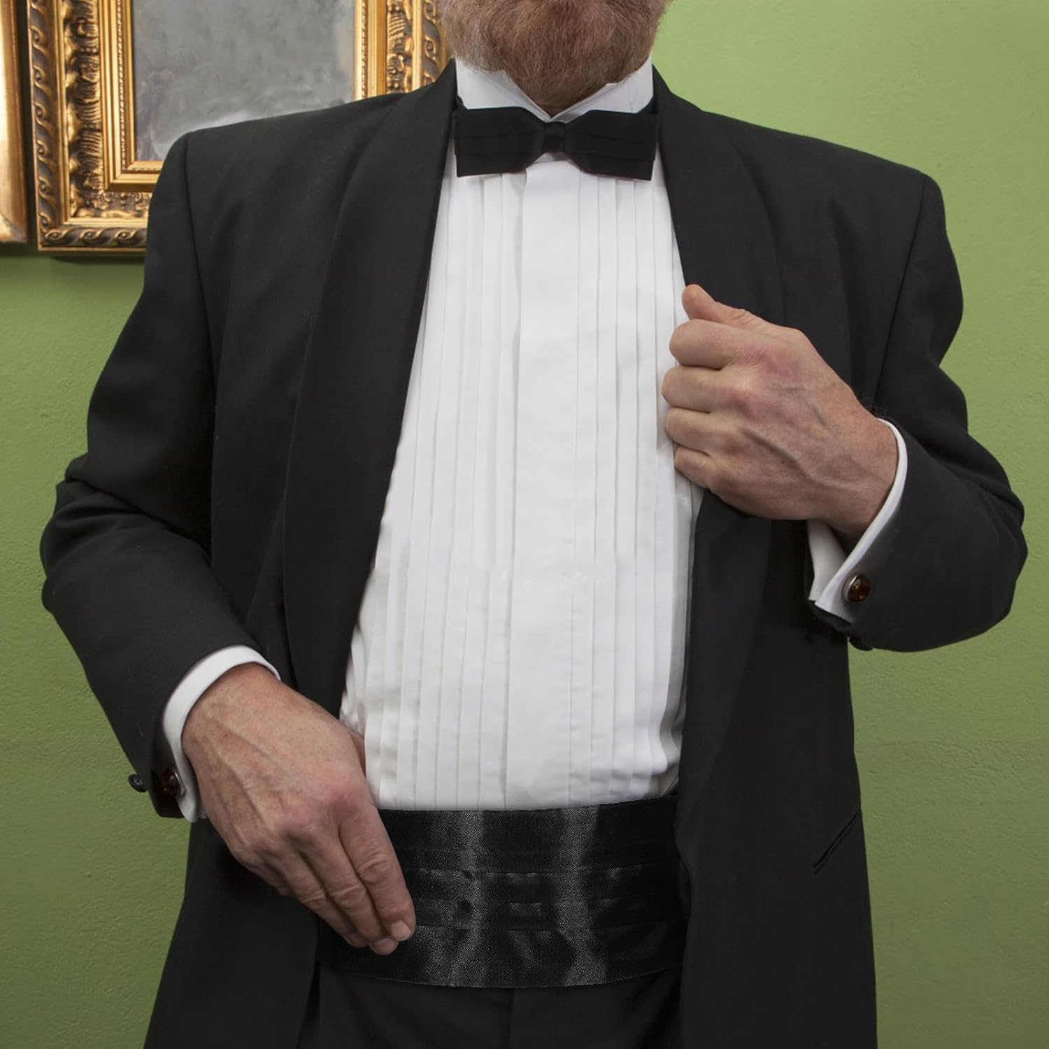 Black Satin Cummerbund for Men Adjustable Formal Tuxedo Waist Belt with Bow Tie and Pocket Square Set for Weddings and Parties