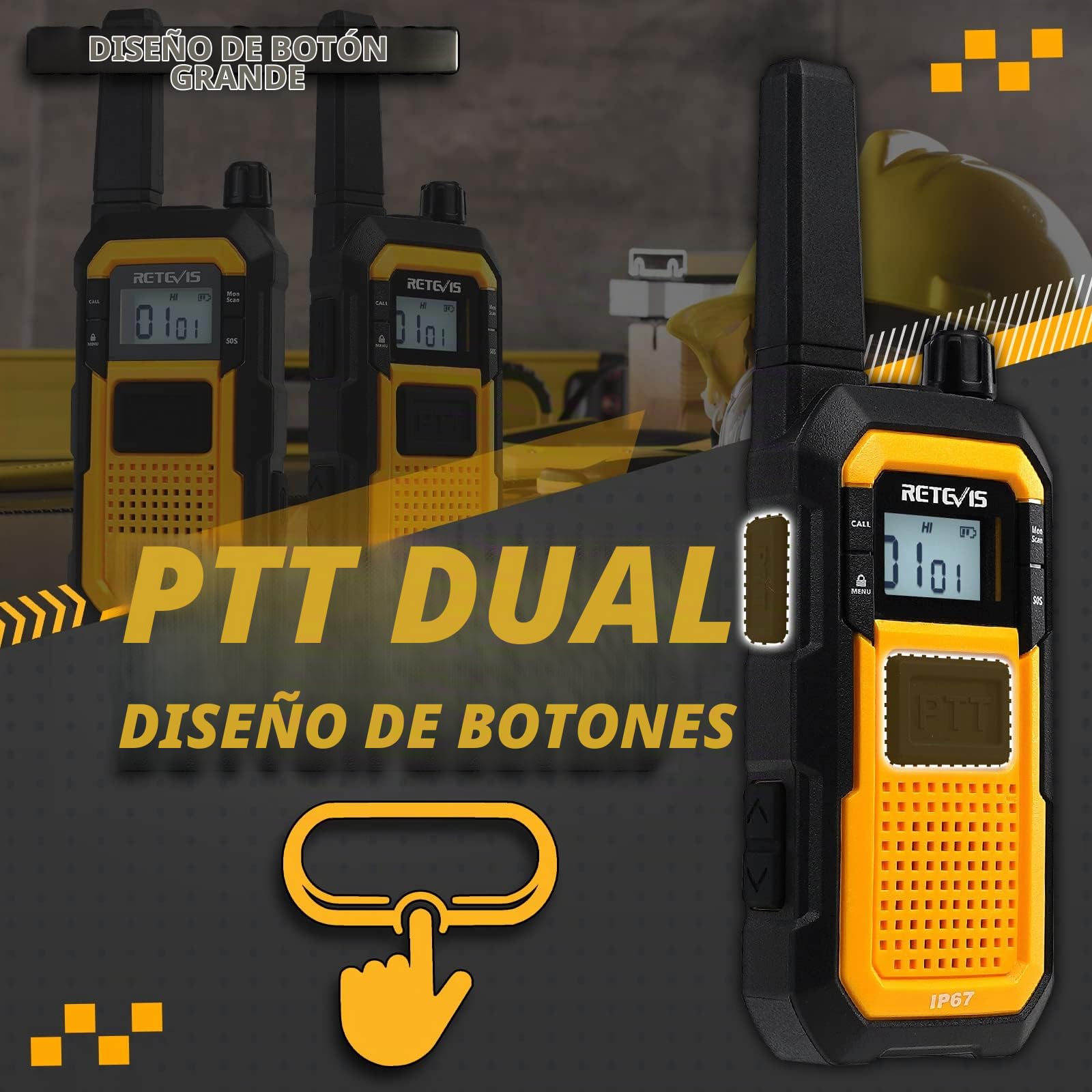 Retevis RB648 Walkie Talkies Resistentes, Radio Impermeable IP67 | Resistente a los Golpes, 2000 mAh, USB-C, Walkie Talkie Profesional para Adultos Sitio de Trabajo (6 Unidades)