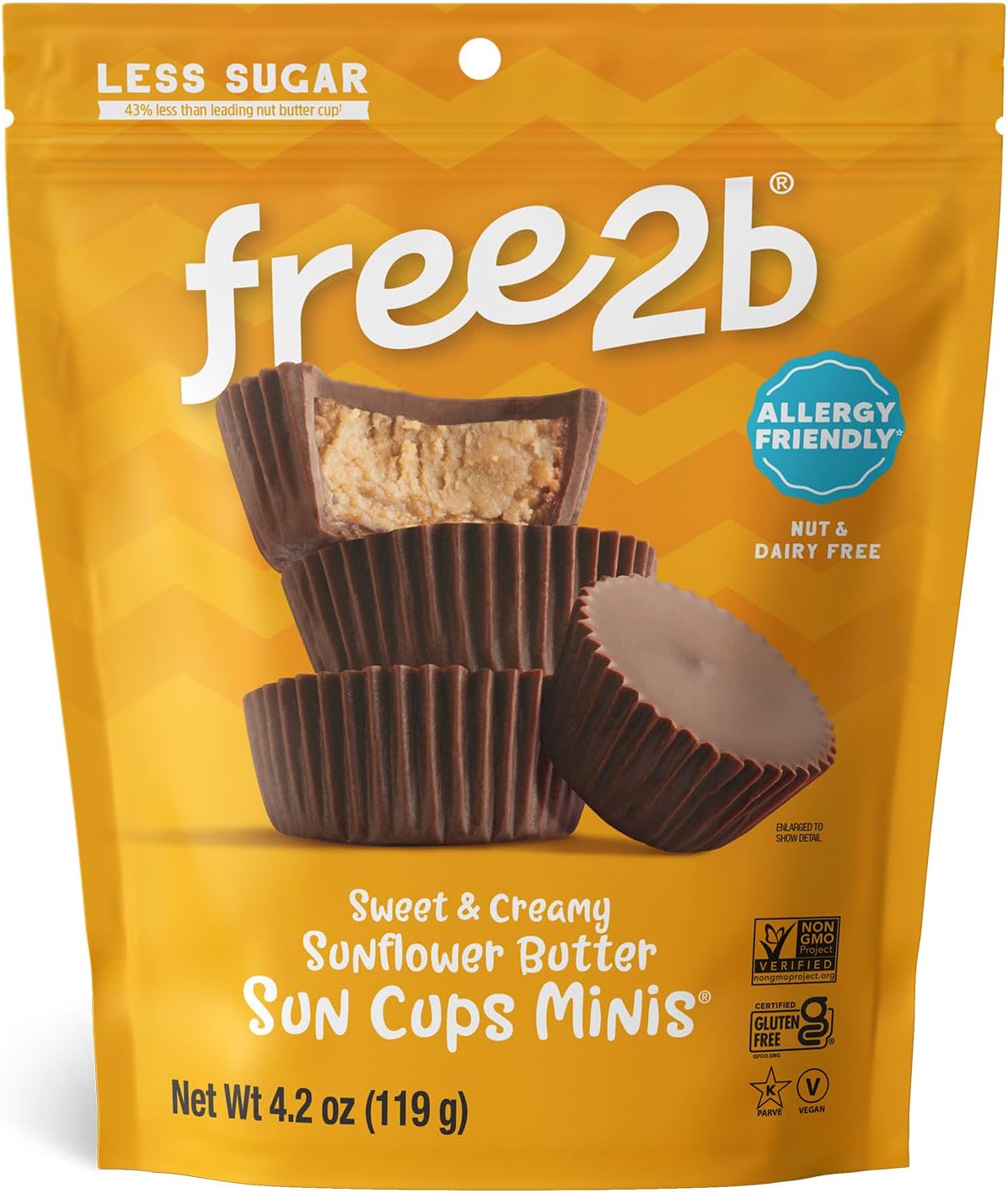 Free2b Sunflower Butter Mini Cups, Safe for School and Allergy Friendly, Gluten-Free, Dairy-Free, Nut-Free, and Soy-Free, Resealable Bag (36 Sweet and Creamy Cups)