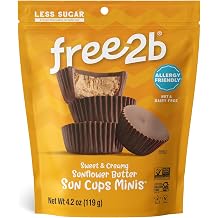 Free2b Sunflower Butter Mini Cups, Safe for School and Allergy Friendly, Gluten-Free, Dairy-Free, Nut-Free, and Soy-Free - Chocolate, 4.2 oz Bag Pack of 3
