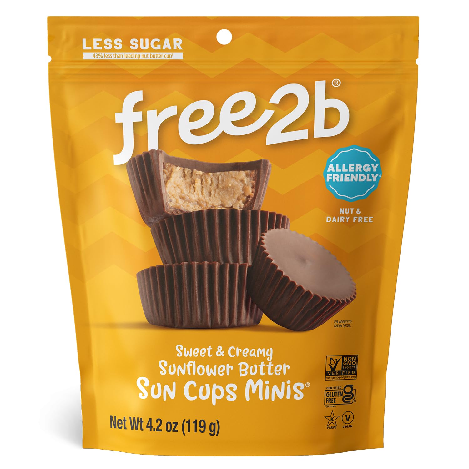 Free2b Sunflower Butter Mini Cups: Allergy-Friendly Nut-Free Chocolate Treats, Dairy-Free Gluten-Free Vegan, 36 Resealable Cups