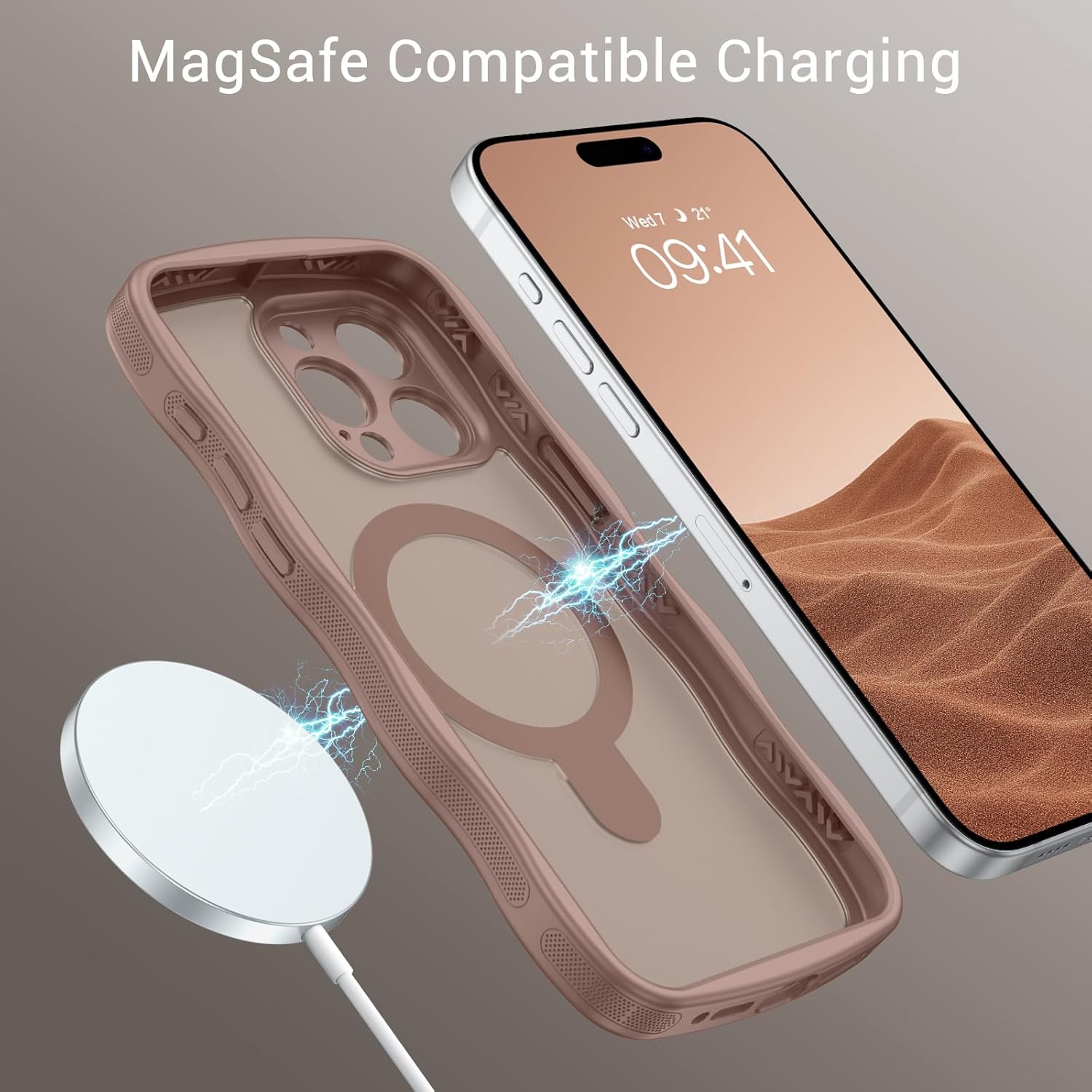 GaoBao for iPhone 15 Pro Case with Invisible Kickstand [Curly Wave Edge] [Compatible with MagSafe] [Military Grade Protective] Cover Accessories Phone Case for iPhone 15 Pro 6.1", Desert Titanium - Image 4