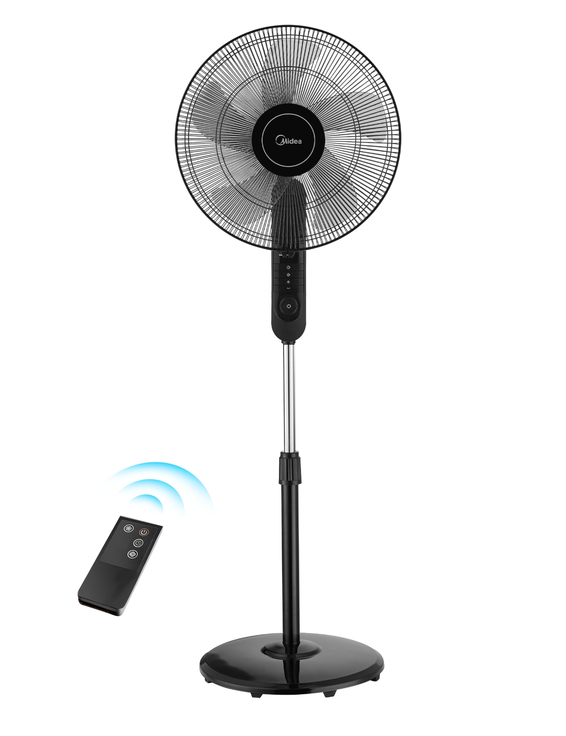 Midea FS40-15FR Standventilator Leise mit Fernbedienung,3 Geschwindigkeitsstufen,LED Anzeige, 7,5H Timer,höhenverstellbar, 80°Oszil-lationsfunktion, 55W Kraftvoller,Ventilator,Luftzirkulation, Schwarz