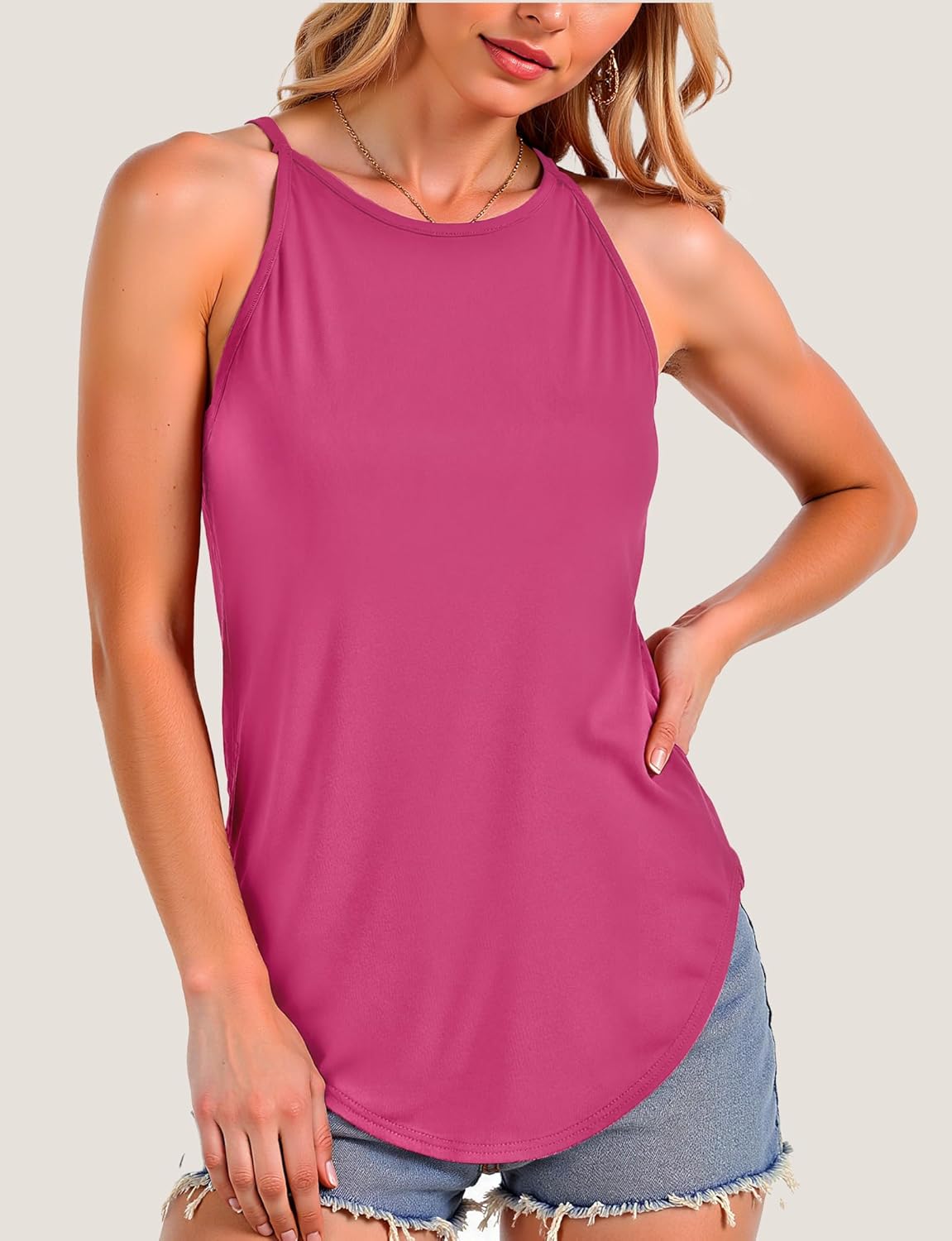 Womens Tank Tops, High Neck Tank Top for Women, Halter Tops for Women, Loose Fit Basic Tee Summer Sleeveless Tops - Image 6