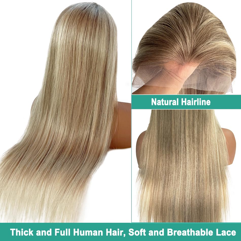 Image of Munx Update-Ombre Lace Front Wig Thick 180% Density 13x6 Lace Front Wigs Real Human Hair Pre Plucked Colored Highlight Glueless Human Hair Wigs HD Transparent Virgin Hair Lace Frontal Wigs 18 Inch