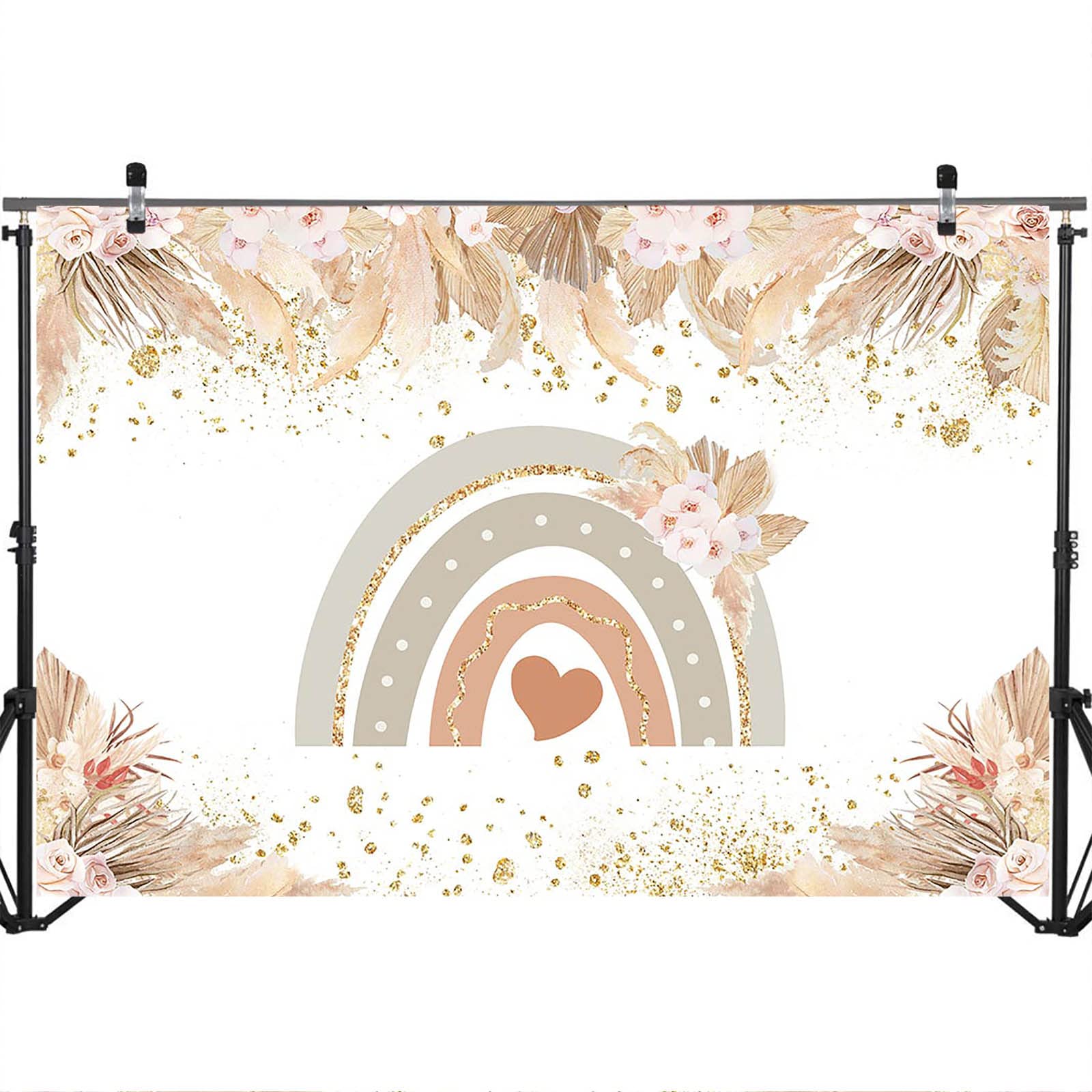 Boho Pampas Grass Boho Rainbow Baby Shower Party Photography Background...