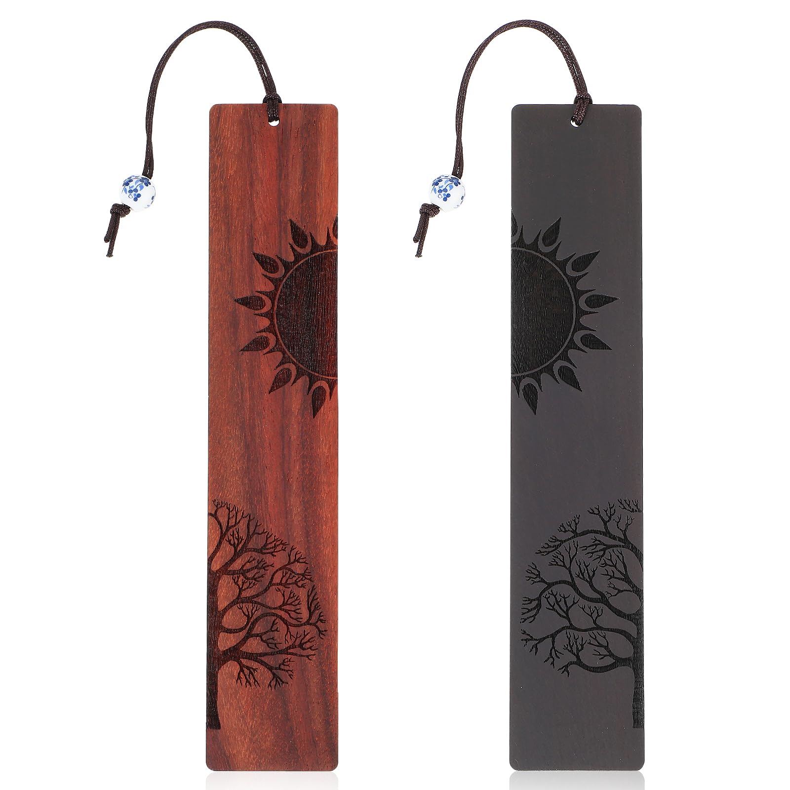 TIESOME Marcapáginas de madera vintage con colgante, 2 marcapáginas de madera hechos a mano para amantes de los libros, marcadores de página retro, regalos únicos para mujeres, hombres, estudiantes,