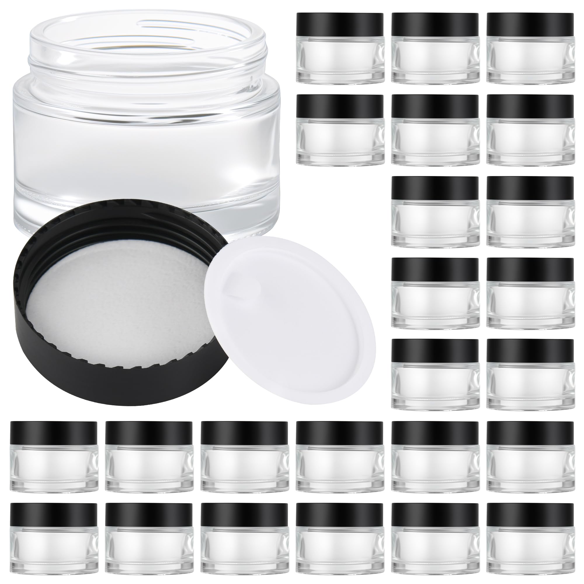 Glass Jars with Lids,Eco-Friendly Cosmetic Containers with Airtight Black Lids & Liners, Multi-Color Options for Cream, Lotion, Body Butter, DIY