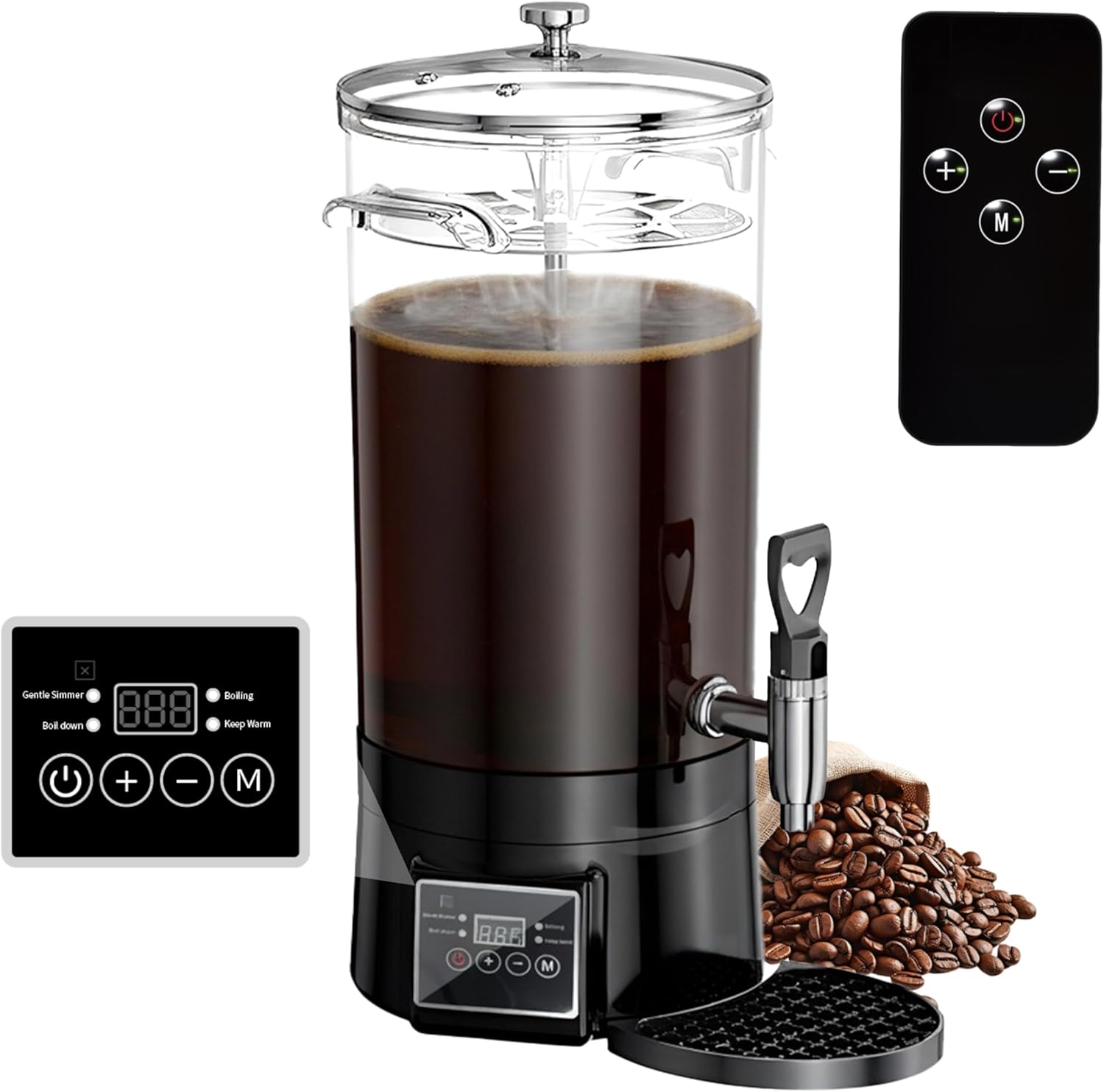 Coffee Urn Commercial Coffee Maker, 18.8 L 125 Cups,Multi-Functional Hot Chocolate Machine,Transparent Electric Percolator Coffee Pot for Catering Hot Water Urn for Hot Cocoa, Drink, Tea, Juice Round Black 125 Cup 18.8L