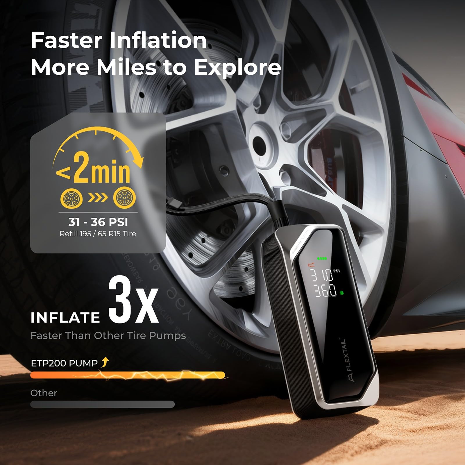 Portable Tire Inflator - Rechargeable Air Pump -2 Portable Tire Inflator - Rechargeable Air Pump -2