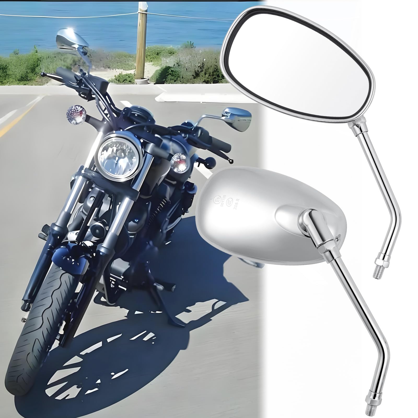 DREAMIZER Rétroviseur moto, rétroviseurs latéraux M10 M8 avec paquet de vis pour scooter Street Bike Cruiser Chopper Sport Bike ATV