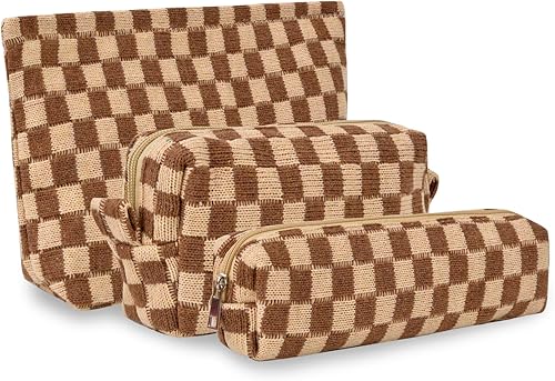 Bolsas de maquillaje a cuadros, bolsa de cosméticos a cuadros, 3 piezas, bolsa de artículos de aseo estéticos portátiles, bolsa de accesorios