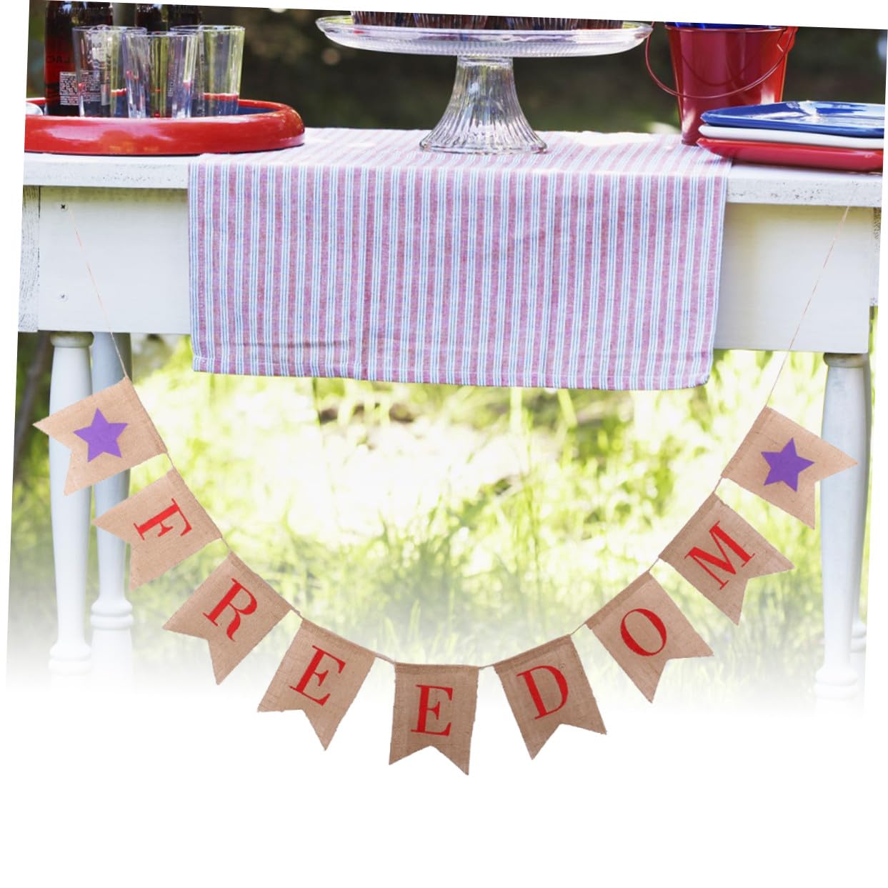 VICASKY 3 Pezzi Ghirlanda Patriottica in Juta Resistente per Decorazioni Festa Dellindipendenza Americana con Bandierine Freedom per Interni ed Esterni