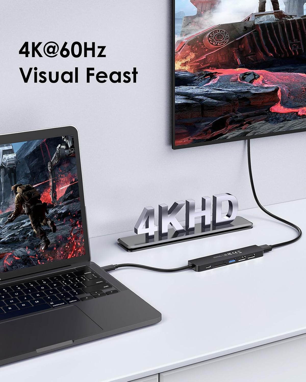 LENTION USB C Hub with 100W Charging, 4K HDMI, Dual Card Reader, USB 3.0 & 2.0 Compatible MacBook Pro, New Mac Air/Surface, Chromebook, More, Stable Driver Adapter (CB-CE18.Black)