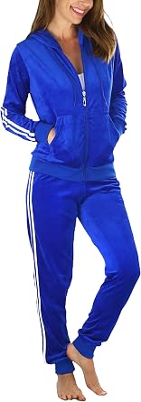 ToBeInStyle Womens Velour Tracksuit Zip Up Hoodie Jacket & Matching Pants Set
