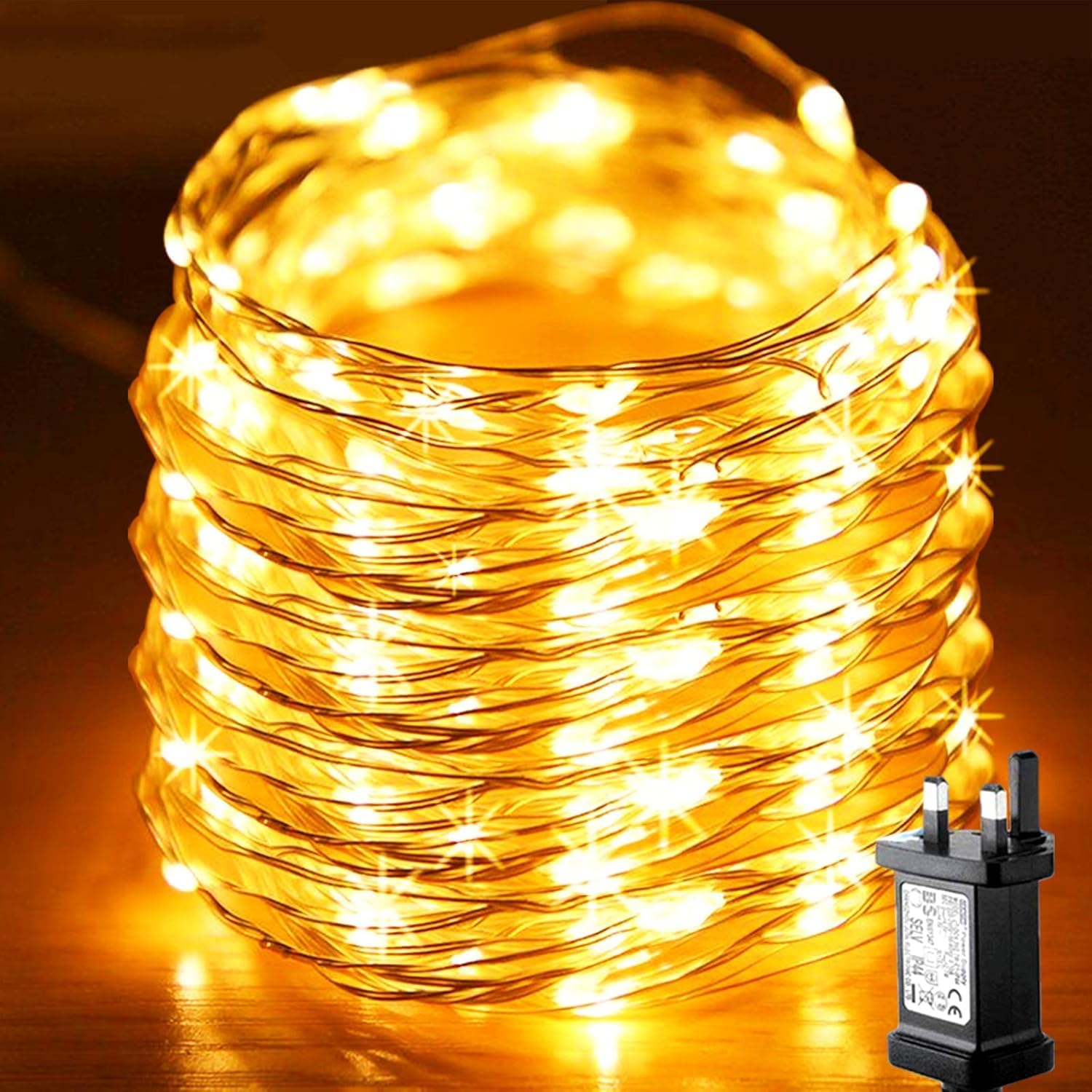 FANSIR Plug in LED String Lights, 300 LED Plug Fairy Lights Mains Powered 99ft 8 Modes Silver Wire Dimmble Waterproof Light for Bedroom Wedding Party Indoor Outdoor Christmas Decoration (Warm White)