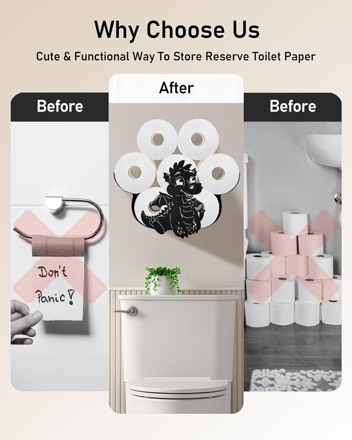 Dragon Toilet Paper Holder for Extra 8 Rolls, Funny Decorative Toilet Paper Storage Wall Mounted, Farmhouse Bathroom Animal Decor Accessories Storage Cabinet