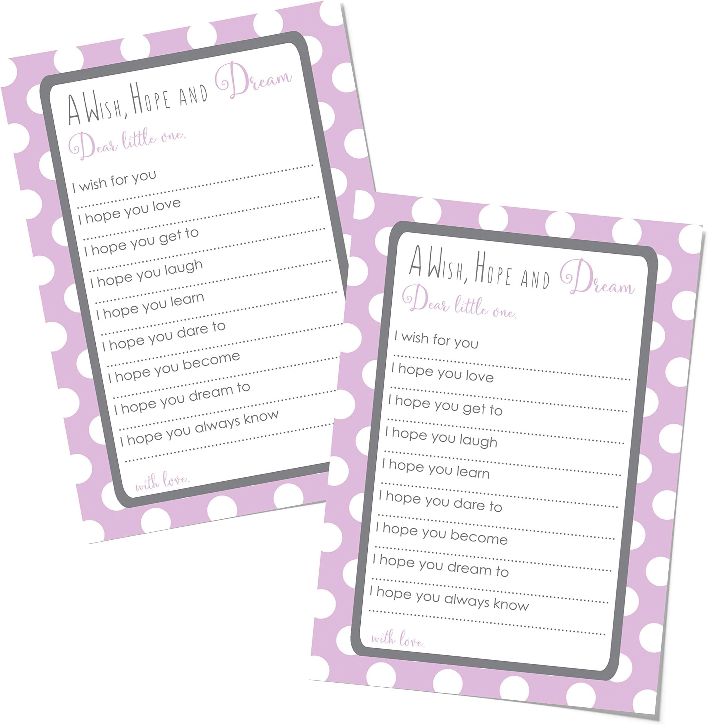 Purple and Grey Wishes for Baby Shower Cards, Memories and Advice Notes - Wishing Well Girl – First Birthday Time Capsule – Delightful Party Activity for Guests – Mermaid Princess Theme, 25 Pack