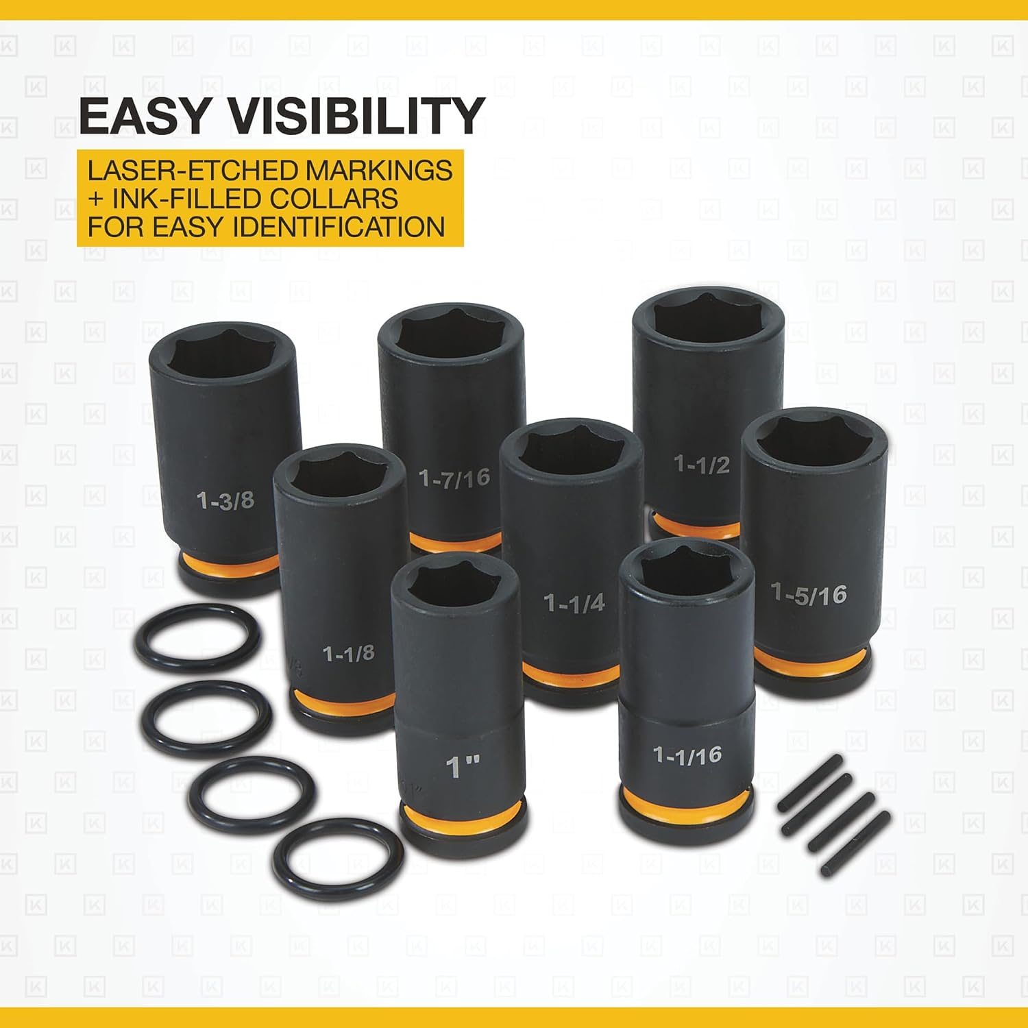 Klutch 3/4in.-Drive Deep Impact Socket Set, 8 Pcs., SAE, Chrome Molybdenum