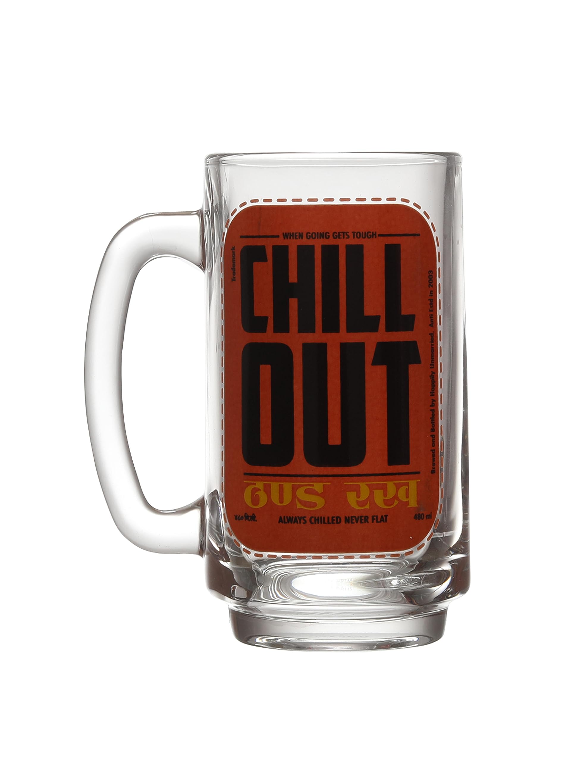 Ek Do Dhai Chill Out Beer Mug with Handle | Thick Bottom | Glass Beer Steins | Large + Freezer Safe | Perfect for Everyday Drinking + Cocktail + Home Bar | Gifts for Men | 350ml - 12 Oz