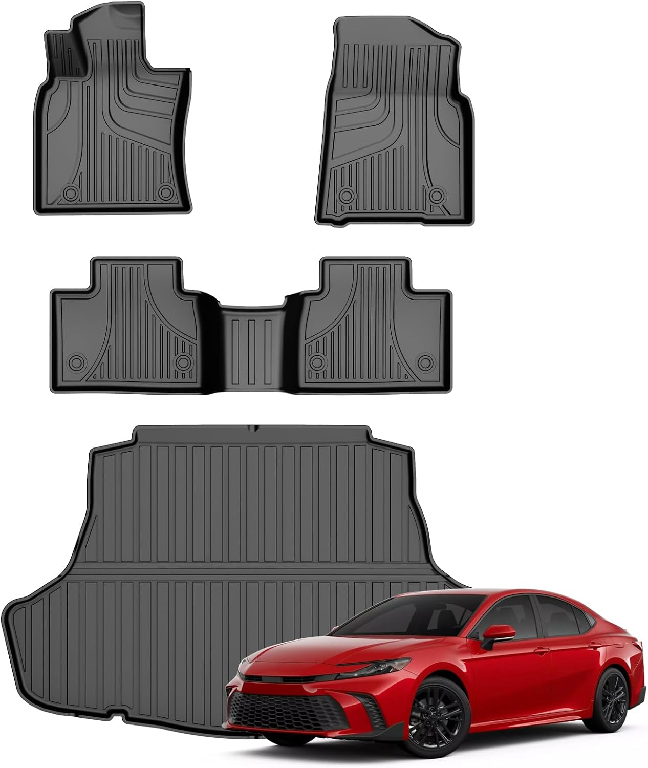 TTX LIGHTING Floor Mats & Cargo Mat Compatible with 2025 2026 Toyota Camry (Include Hybrid) All Weather TPE Protection Floor Liners Full Set for Toyota Camry 2025 Accessories, Black 2025 camry floor mats