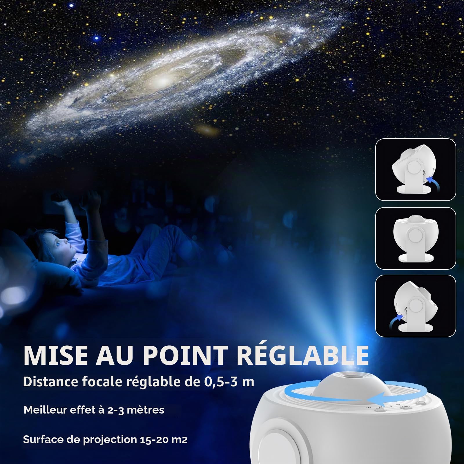 AlloMN Projecteur d'étoiles LED globe galaxie 13 disques de film ciel étoilé veilleuse lune chambre à coucher salon (blanc)