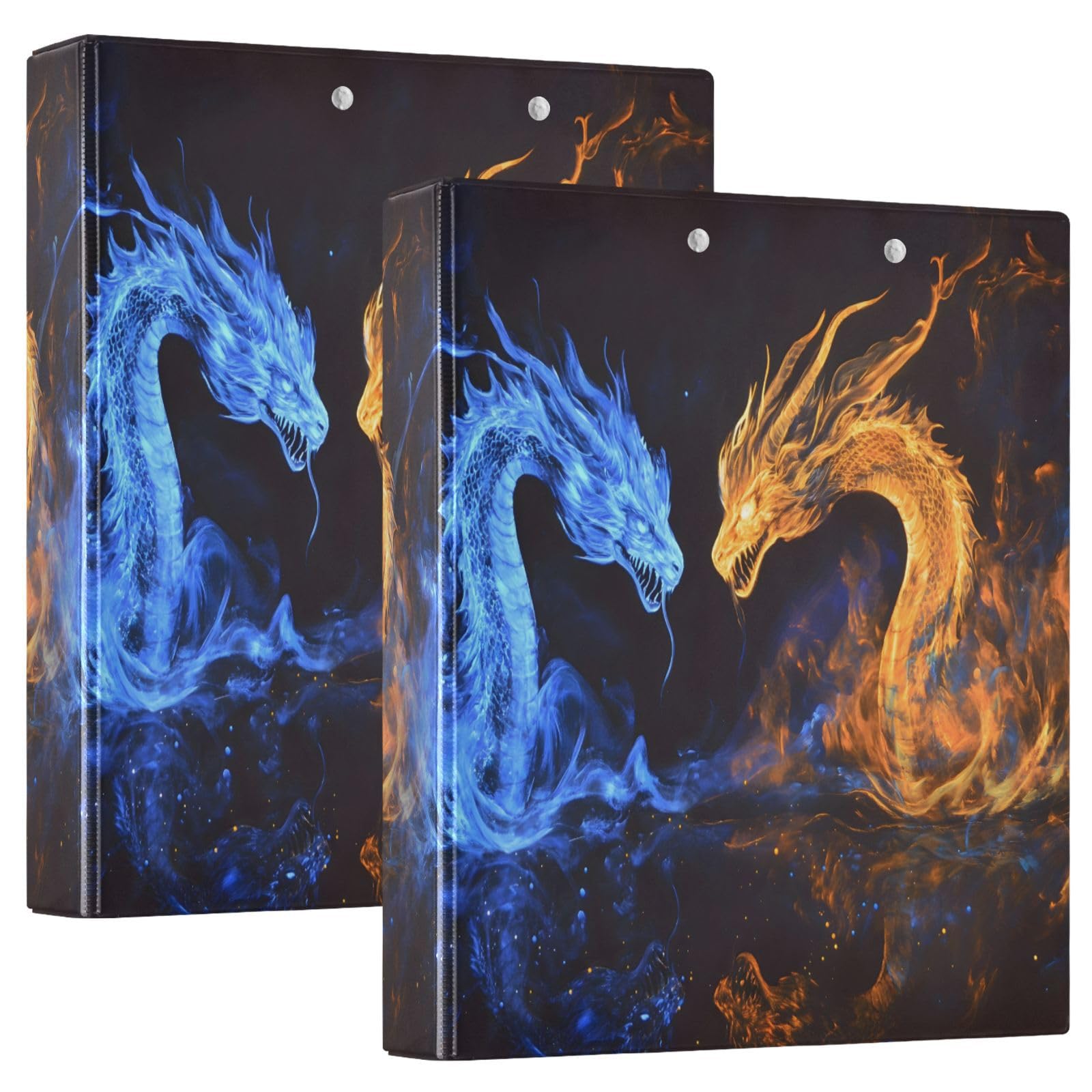 Funny Dragon Orange Dragon 3 Ring Binder with 2 Interior Pockets 1.5 inch Binders 3 Ring Heavy Duty Fit 8.5" x 11" Letter Size for Office School, 2 Pack