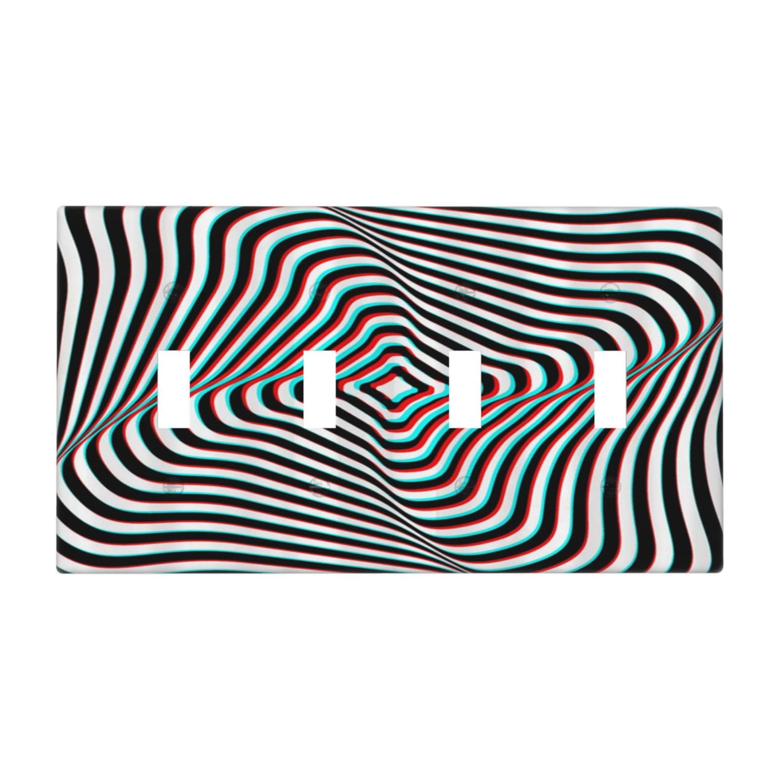 Light Switch Cover 3d Visual Optical Optical Illusion 4 Gang Switch Plate Covers Quad Toggle Wall Plates Decorative Switchplate Electrical Faceplate for Bathroom Bedroom Decor
