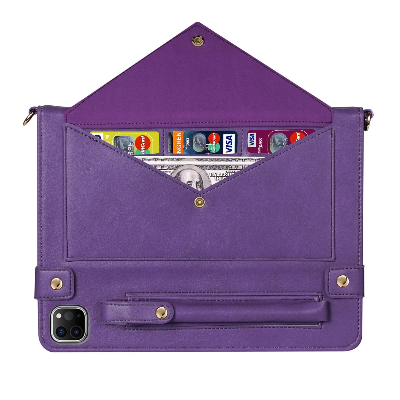 Custodia a tracolla per iPad Air 11" M3 2025/M2 2024 e iPad Air 5a/4a generazione 11"/iPad Pro 11" Custodia 4a/3a/2a/1a generazione con supporto per matite/spalla/cinghia da polso, viola