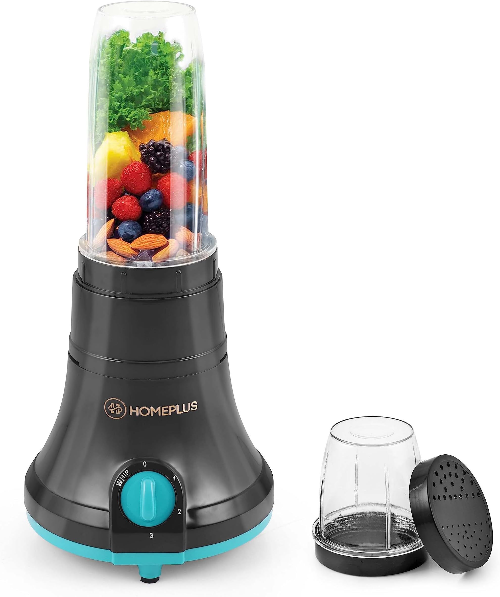 Home Plus ABS Plastic Alpha Nutri Blender For Smoothie And Juices | Mixer Grinder 400W Motor 20000 Rpm | Shake Maker, Juicer (Black And Teal), 400 Watt
