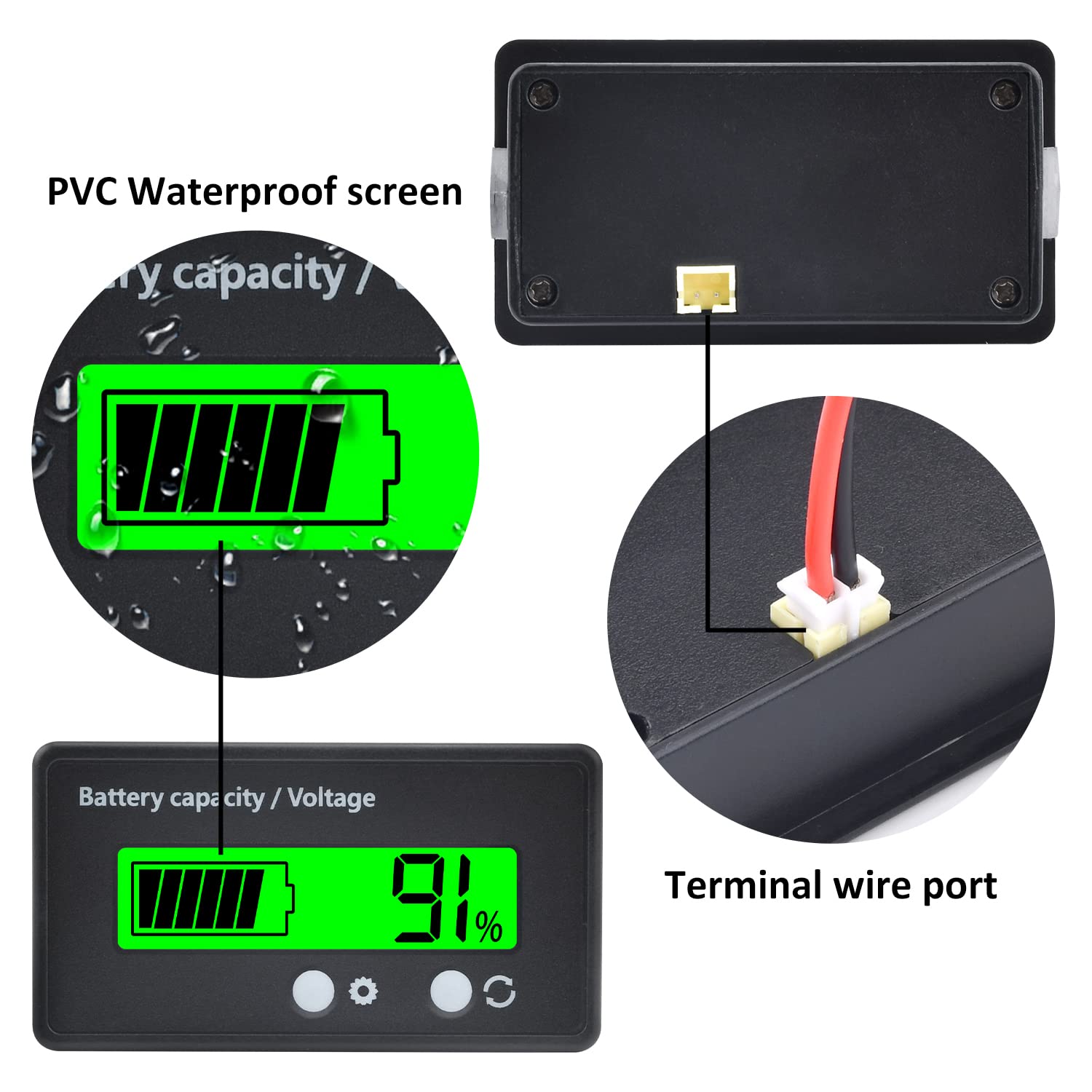 Batteria capacità Monitor Gauge Meter 12V 24V 36V 48V 72V 84V anteriore Set chiave Display LCD retroilluminato Lead Acid Battery Status Indicator, batteria al litio capacità Tester (verde)