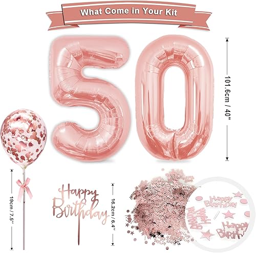 Miniatura 4 de Decoración de fiesta de cumpleaños de oro rosa 50  Bandera de feliz cumpleaños, con forma de círculo, guirnalda de puntos, decoración de tartas,