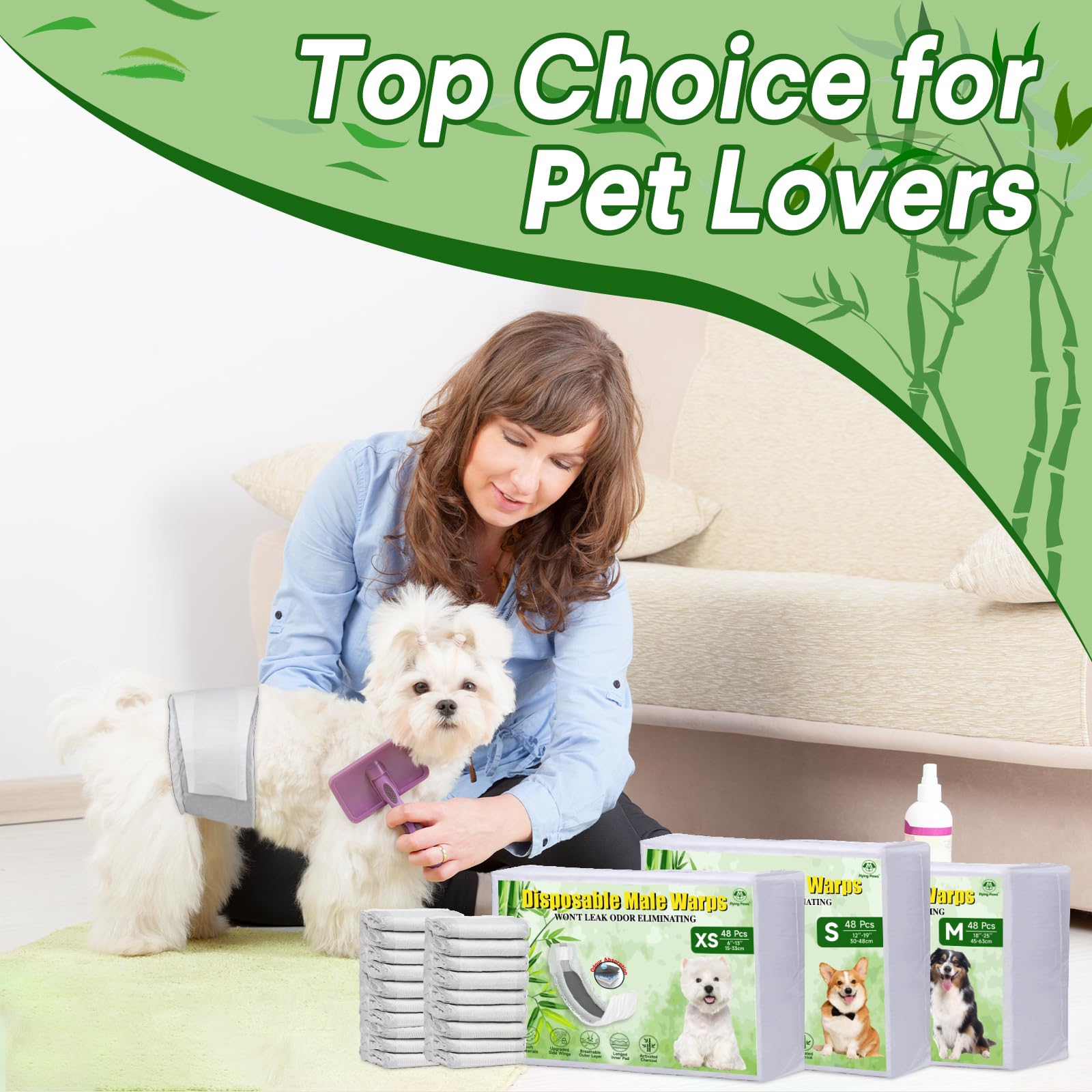 Couches pour Chien mâle, M-48 Couches jetables pour mâles avec Charbon activé, Neutralisation des odeurs, Couches Douces et Respirantes, Pantalons d'incontinence pour Chiots M-48