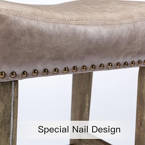 Miniatura 6 de Noskatu Juego de 2 taburetes de bar de 29 pulgadas de altura de mostrador, taburetes de cuero sintético, con cabeza de clavo, sillas de bar de