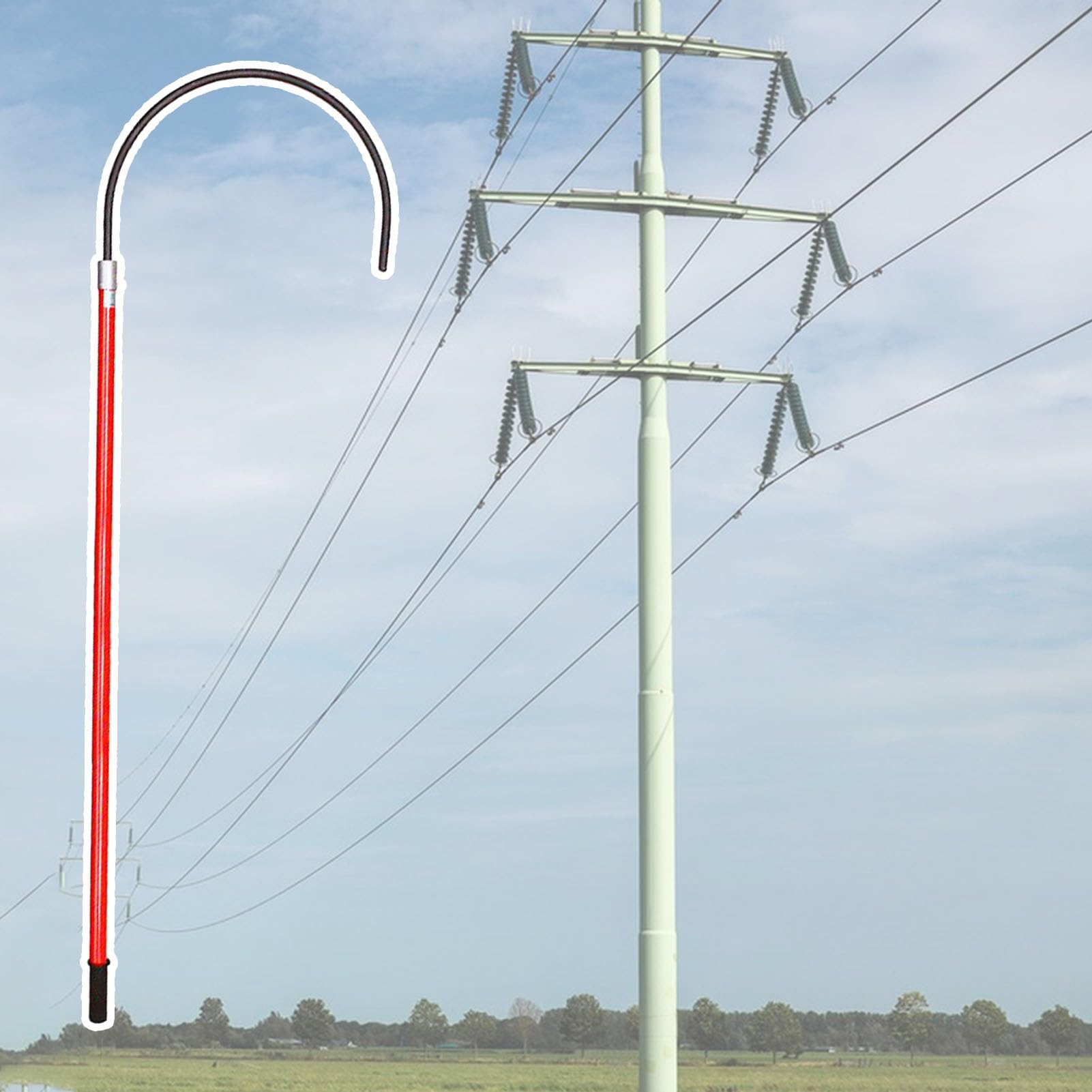 Pértiga de salvamento de fibra de vidrio con gancho de 16,5" para protección hasta 110 kV