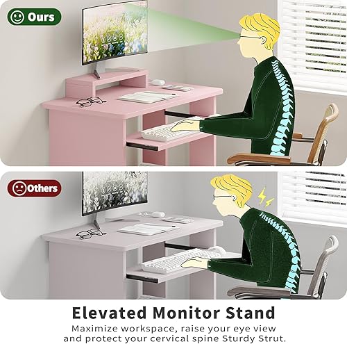 Miniatura 7 de ALISENED Escritorio pequeño de 76 cm para computadora con bandeja para teclado y soporte para monitor, escritorio de estudio y escritura con Negro