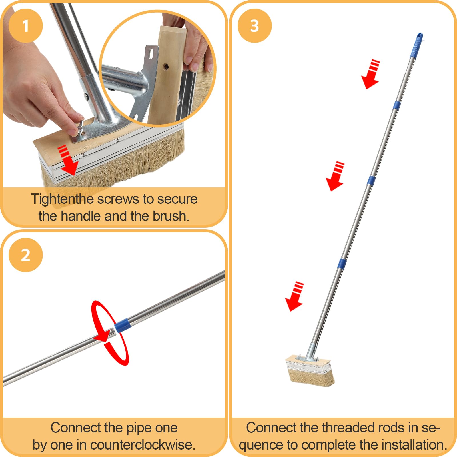 Pennello per superfici con manico lungo, 163 cm, pennello da soffitto con 8 cm, pennello applicatore a colori, per pareti, armadi, porte, recinzioni, terrazze