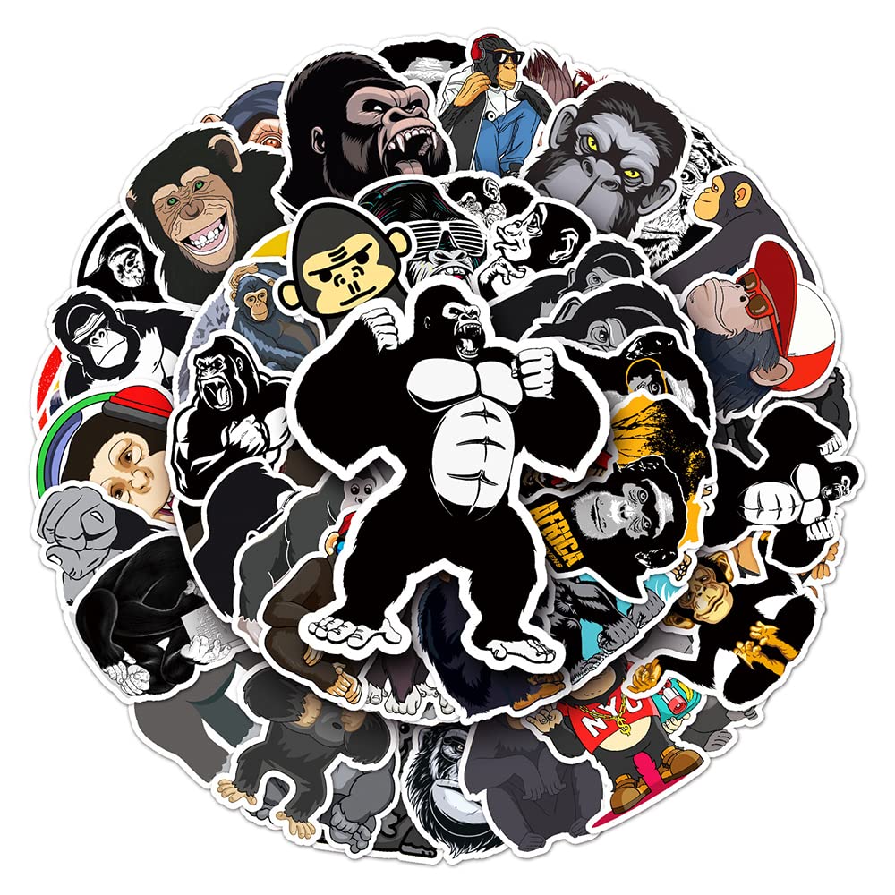 Gorilla Stickers for Teens Boy Girls Kids|50 Pcs|Cute Waterproof Vinyl Stickers for Laptop Computer Phone Tablet Notebook Luggage Flasks Car Water Bottle,Cartoon Animals Stickers Decals Pack(Gorilla)