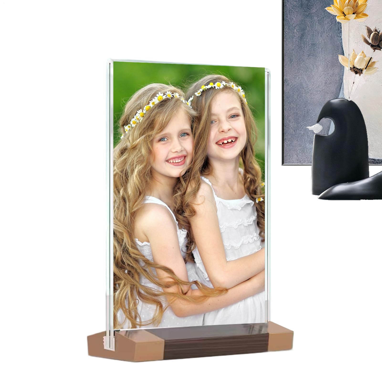 Ensemble de corniches - Cadre en bois décoratif rustique | Acrylique transparent avec base solide, support moderne pour photos souvenirs, certificats, récompenses, exposition de volants Bureau de