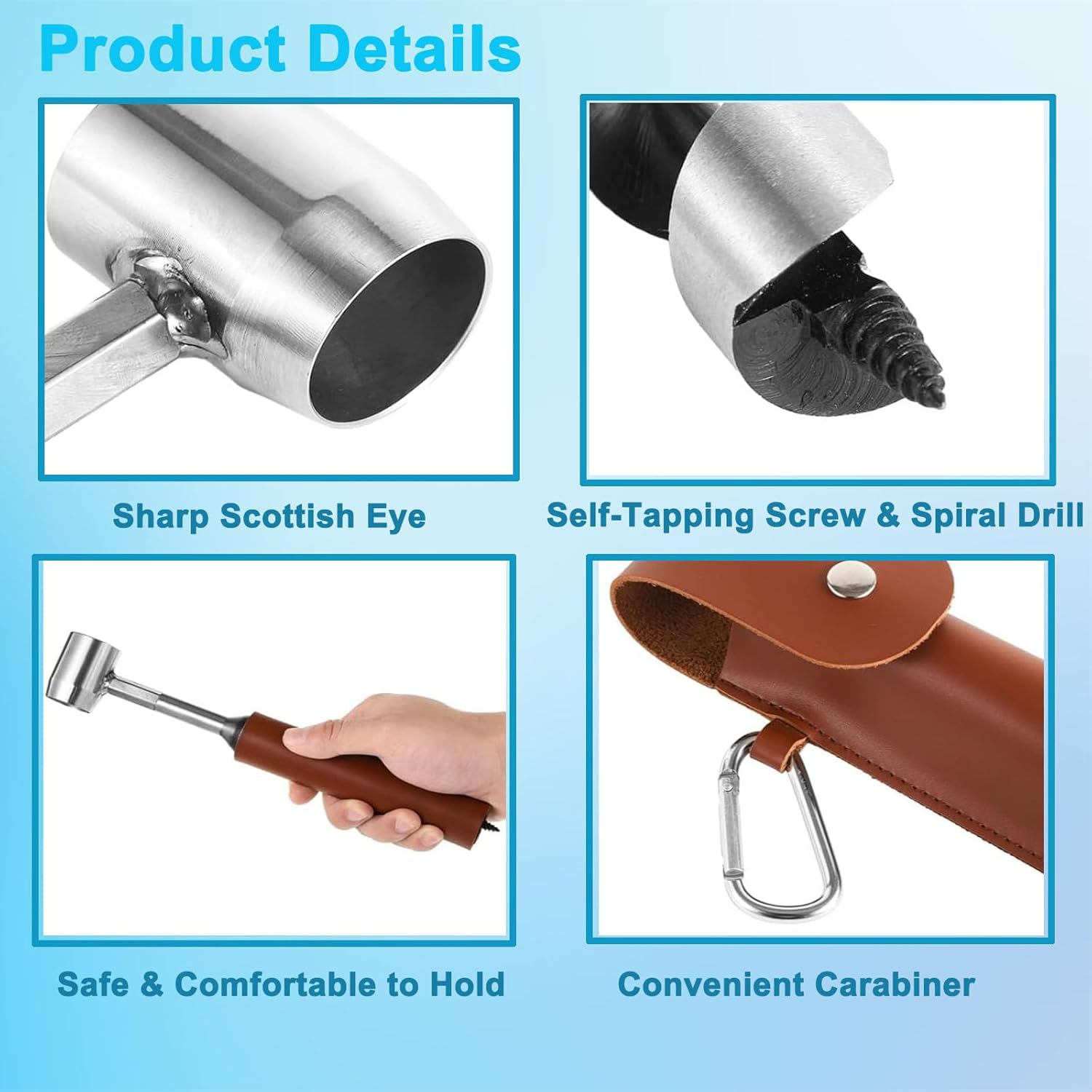 Bushcraft Gear,Hand Auger Wrench for Easy Wood Drilling, Scotch Eye Wood Drill with Leather Case, Outdoor Survival Gear Tool for Camping,Bushcrafting, Peg Hole Maker