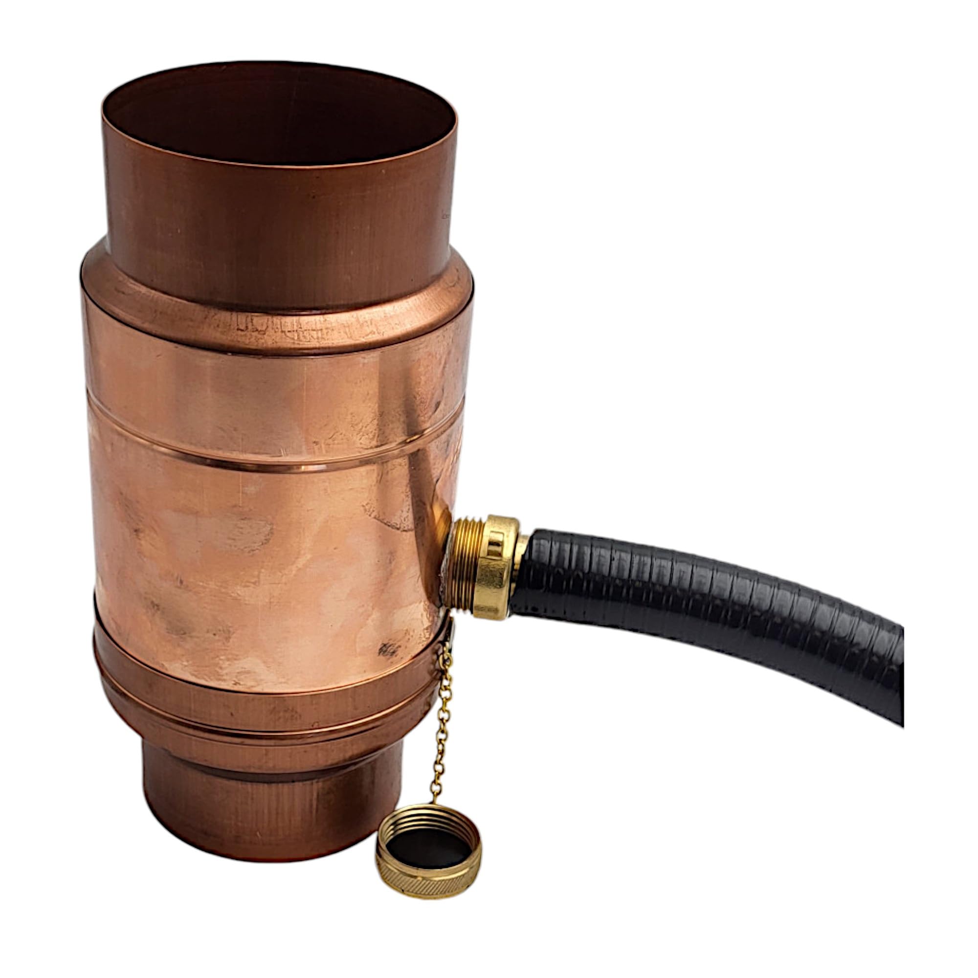 zbs24 Kupfer Regenwassersammler 100mm Set 1, Wassersammler mit automatischer Füllstop, mit Schlauchverbindung 30cm für Auffangbehälter, Made in Germany, 85% Wasserertrag
