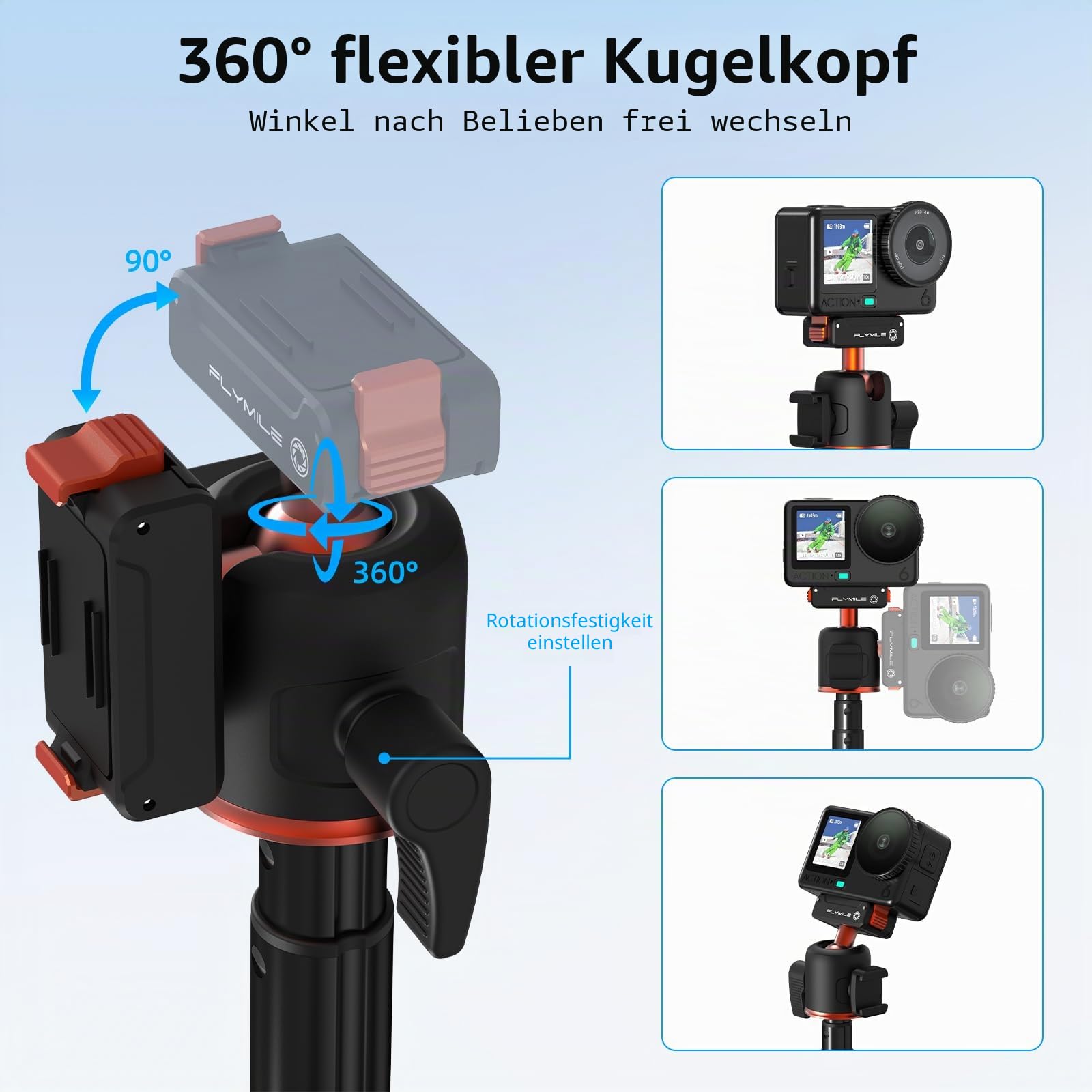 54cm Selfie Stick Stativ für DJI Osmo Action 6/Nano, Magnetische Schnellverschluss Selfie-Stick Ausziehbares Kamerastativ mit 360°-Kugelkopf & Kaltschuhhalterung Zubehör