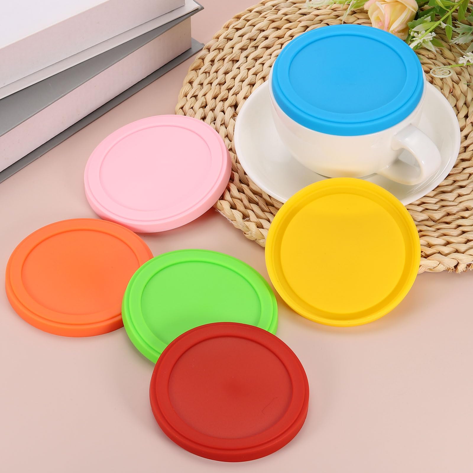 4pcs Silicone Cup Lids - Reusable Airtight Dust-Proof Mug Covers For Hot & Cold Drinks