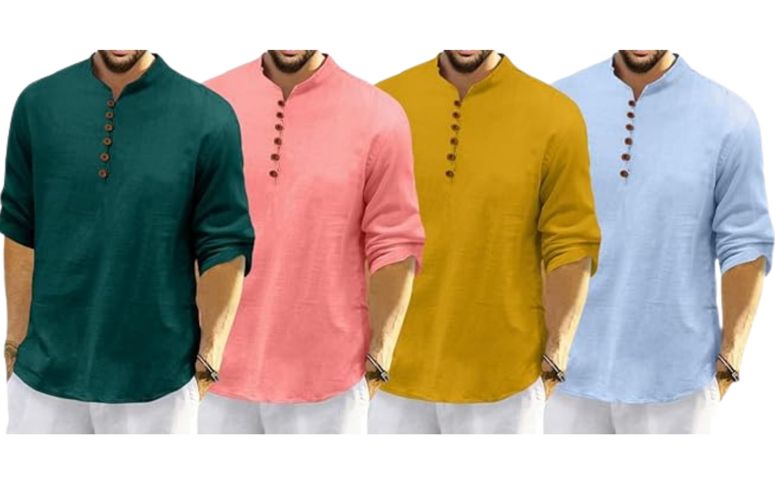 finivo fashion Combo of Men’s Cotton Blend Henley Style Kurta Top with Button Placket & Mandarin Collar | Full Sleeve Casual Ethnic Wear for Office, Festive & Daily Use Pack of 4-picture-22