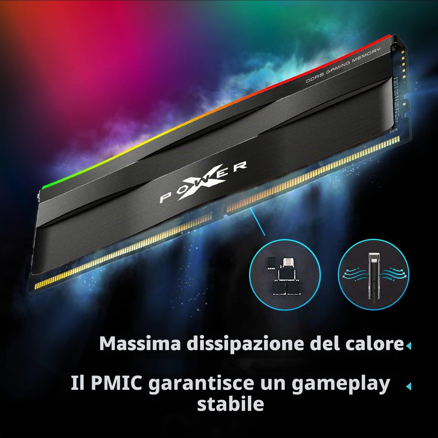Silicon Power Value SP032GXLWU64AFDF - Memoria RAM RGB DDR5 da 32 GB (2 x 16 GB) 6400 MHz (PC5-51200) 288 pin CL32 1,4 V UDIMM Desktop con dissipatore di calore