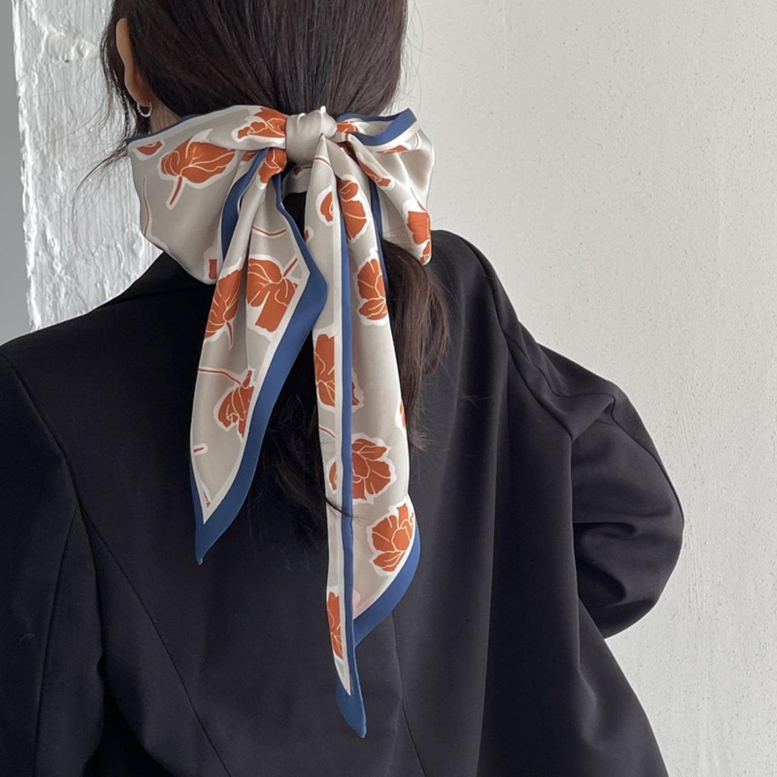 ACiyD Bufanda Moda Estampado Floral Bufanda de Seda Mujeres Cuello Delgado Bufandas largas Estrecho Oficina Señora Chal Bandanas Mujer Flaco Diademas (57 15x150cm)