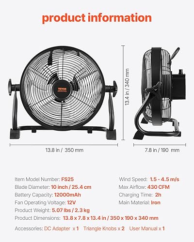 Miniatura 38 de VEVOR Ventilador de piso recargable de 16 pulgadas, ventilador personal silencioso portátil para el hogar u oficina, cabezal giratorio manual de 360