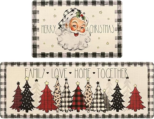 Pauwer Juego de 2 alfombras de cocina de Navidad, tapete de cocina para árbol de Navidad, camión, cocina, antideslizante, antifatiga, juego de