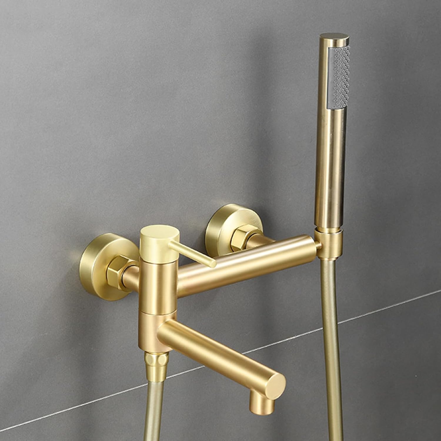 Cesinkin Badewannen Mischbatterie Wandmontage - Goldfarben Mit Handbrause, 90° Drehbar