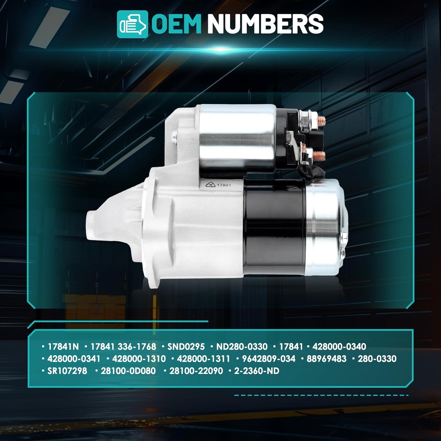 17841 Starter Motor Fit for Toyota Corolla Matrix, for Pontiac Vibe 2003-2008 1.8L L4 Automotive Replacement Starters#17841N, 28100-0D080, 28100-22090, 88969483, 428000-1310 Engine Starter